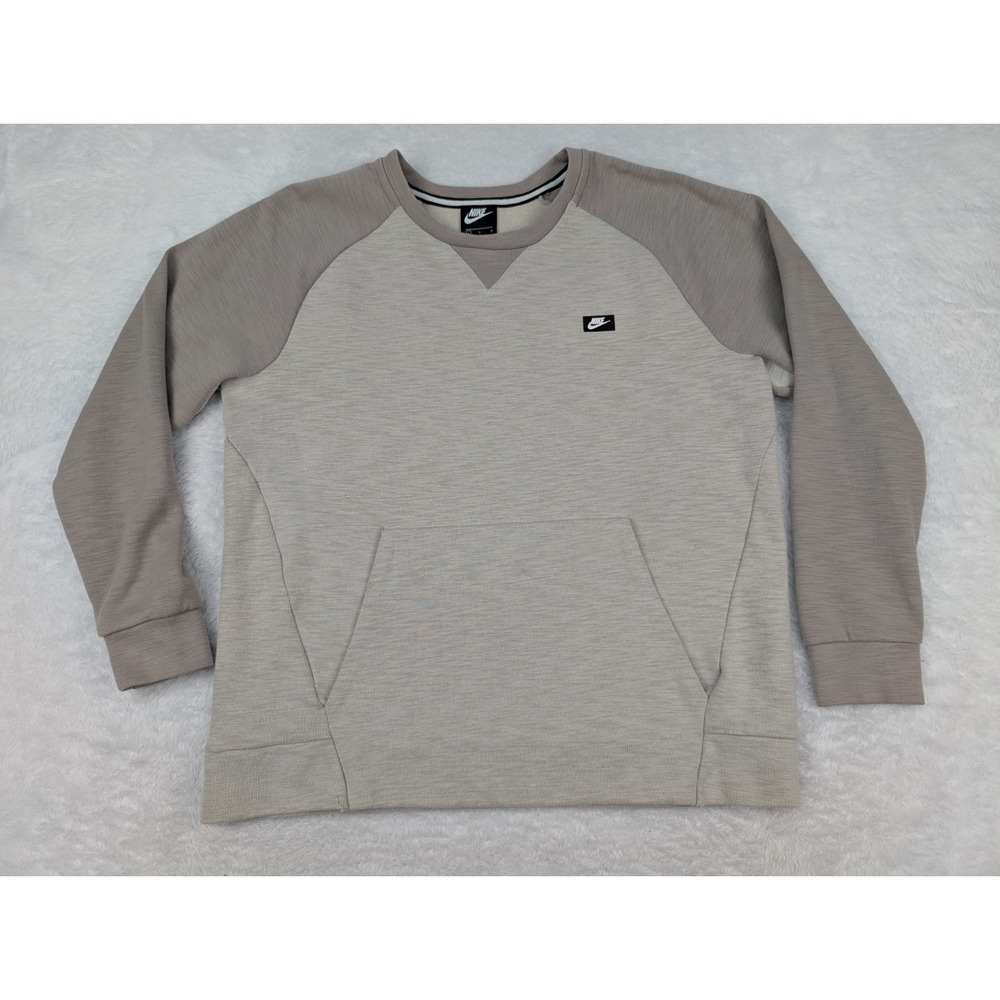 Nike Crew Sweatshirt Men's L Beige Kangaroo Pocket Sweater 928465-008